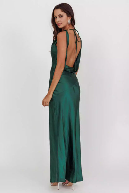 Gorgeous satin long backless scarf collar with hidden side zipper Bridesmaid Dresses