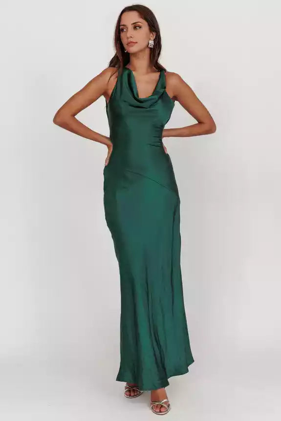 Gorgeous satin long backless scarf collar with hidden side zipper Bridesmaid Dresses
