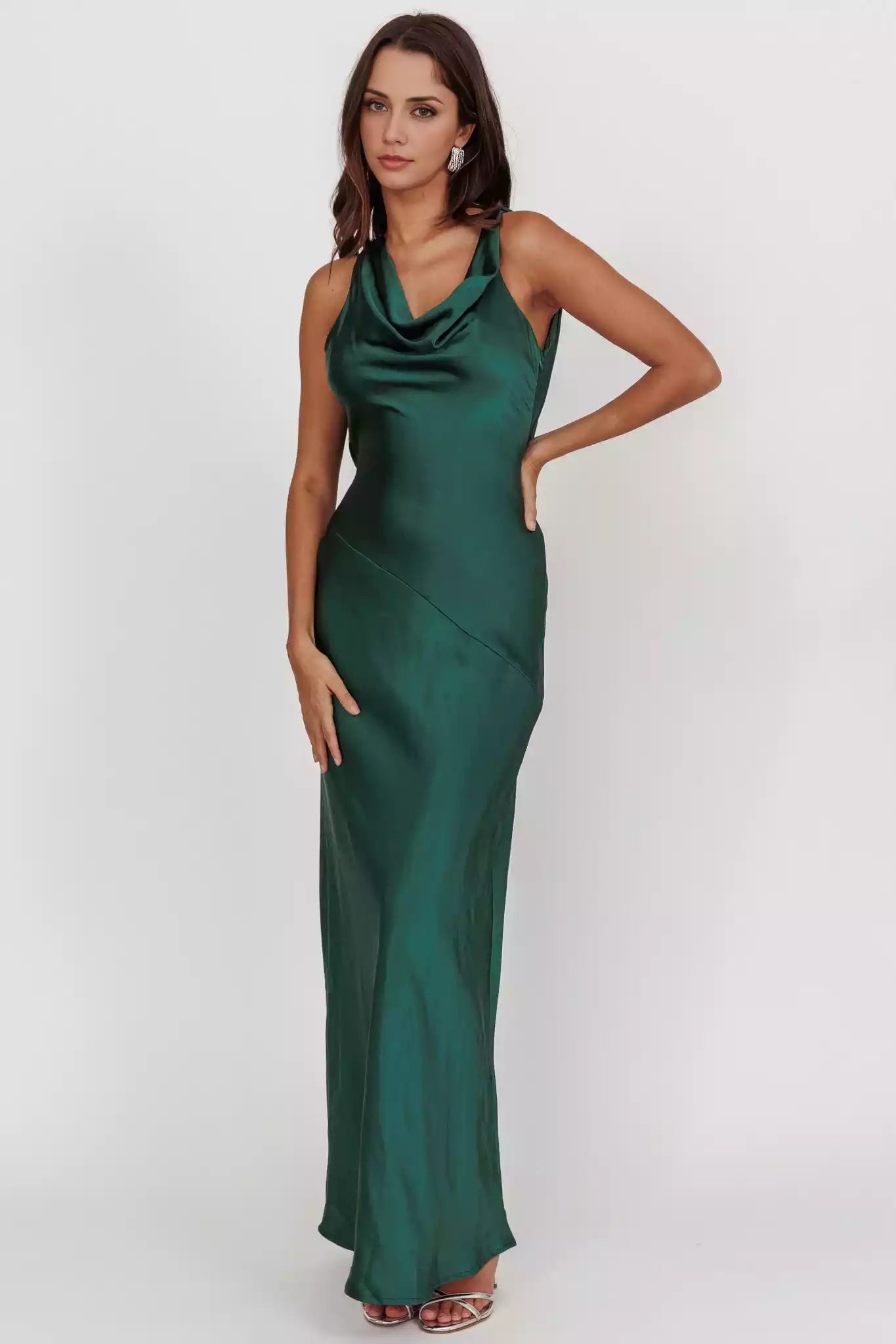 Gorgeous satin long backless scarf collar with hidden side zipper Bridesmaid Dresses
