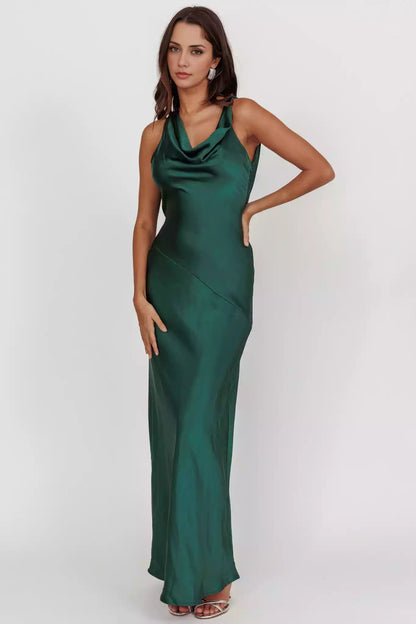 Gorgeous satin long backless scarf collar with hidden side zipper Bridesmaid Dresses