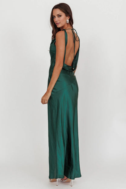 Gorgeous satin long backless scarf collar with hidden side zipper bridesmaid dress