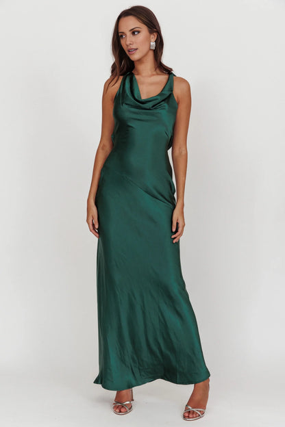 Gorgeous satin long backless scarf collar with hidden side zipper bridesmaid dress
