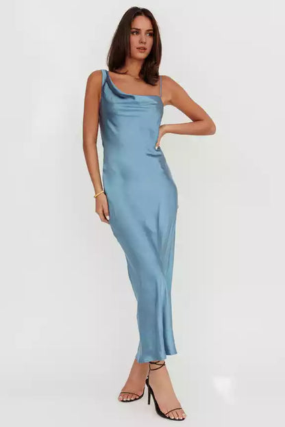 Gorgeous satin long hanging back without lining, invisible side zipper Bridesmaid Dresses