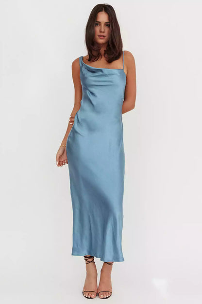 Gorgeous satin long hanging back without lining, invisible side zipper Bridesmaid Dresses