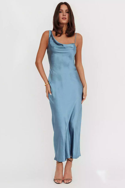 Gorgeous satin long hanging back without lining, invisible side zipper Bridesmaid Dresses