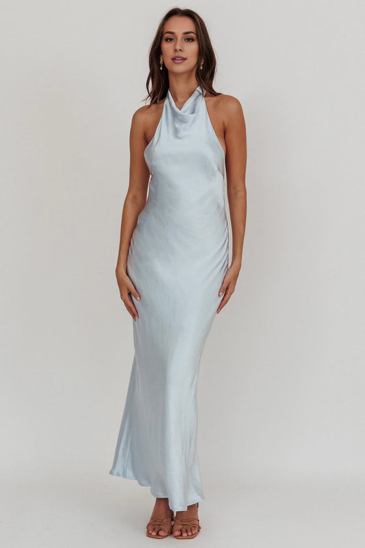 Gorgeous satin ultra long scarf style backless bridesmaid dress with zipper on the side