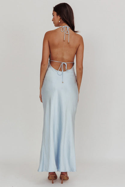 Gorgeous satin ultra long scarf style backless bridesmaid dress with zipper on the side
