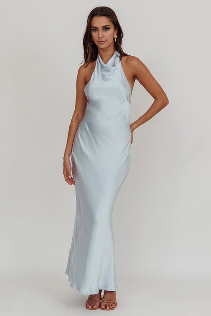 Gorgeous satin ultra long scarf style backless bridesmaid dress with zipper on the side