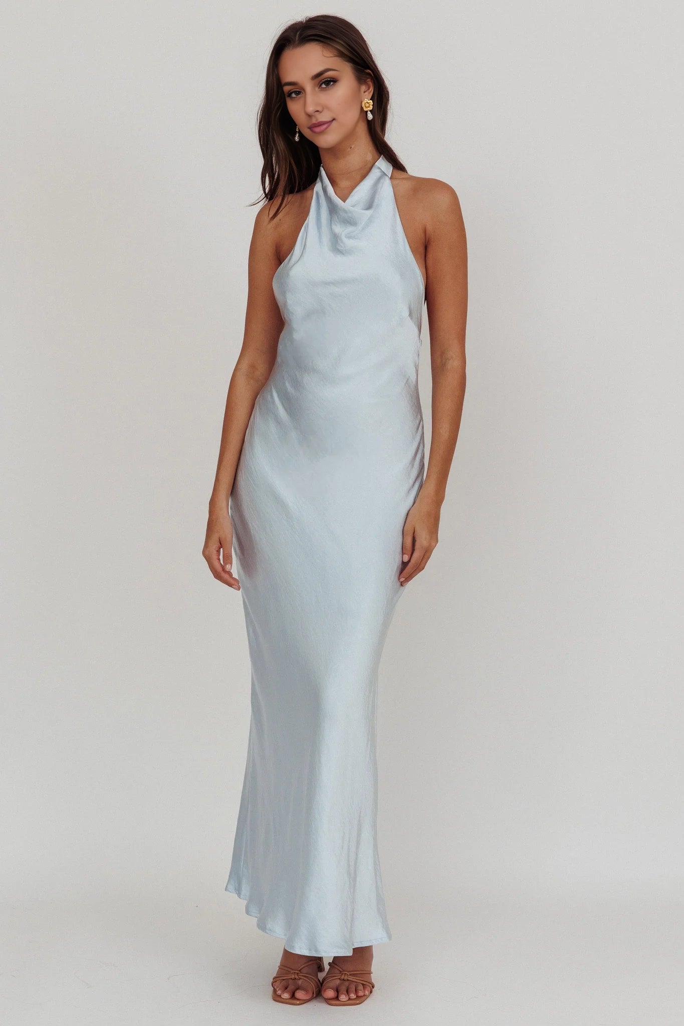 Gorgeous satin ultra long scarf style backless bridesmaid dress with zipper on the side