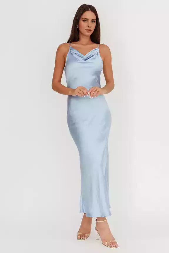 Gorgeous satin ultra long unlined scarf collar with hollowed out mesh side zipper Bridesmaid Dresses