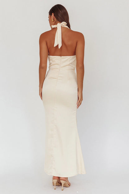 Gorgeous scarf style backless pleated detail with zipper back bridesmaid dress