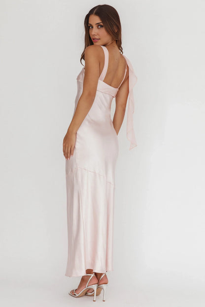 Gorgeous shoulder strap details without lining, side zipper bridesmaid dress