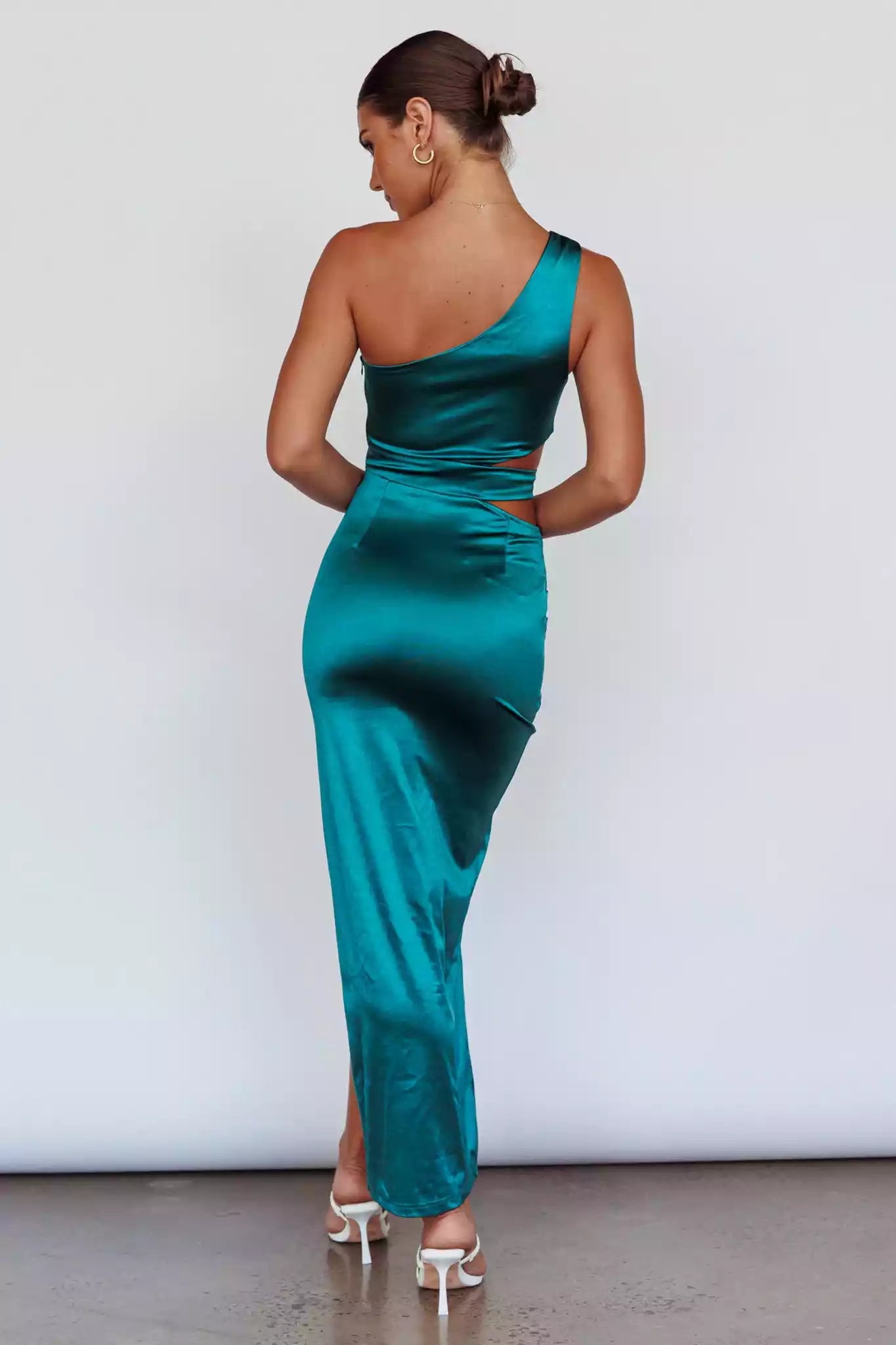 Gorgeous ultra long corset with hollowed out details, single shoulder pleat details, front slit, side zipper, Bridesmaid Dresses