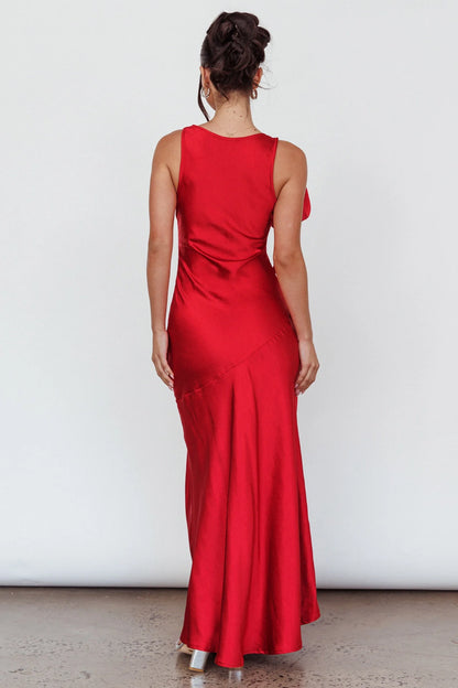 Gorgeous unlined bow shoulder slit, mid length side with zipper bridesmaid dress