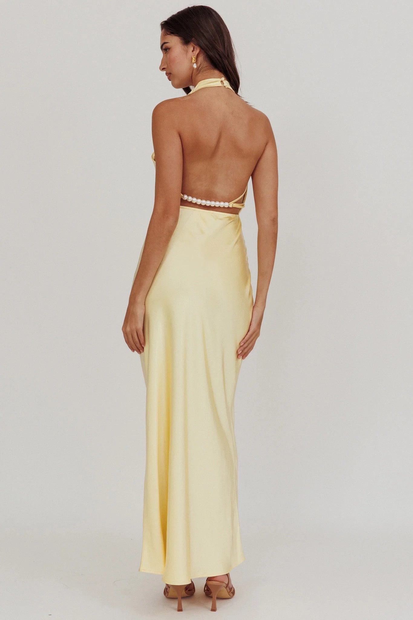 Gorgeous unlined high hanging neck backless side zipper bridesmaid dress