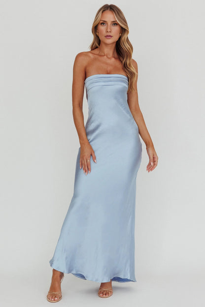 Gorgeous unlined strapless pleated detail revealing suspender bridesmaid dress