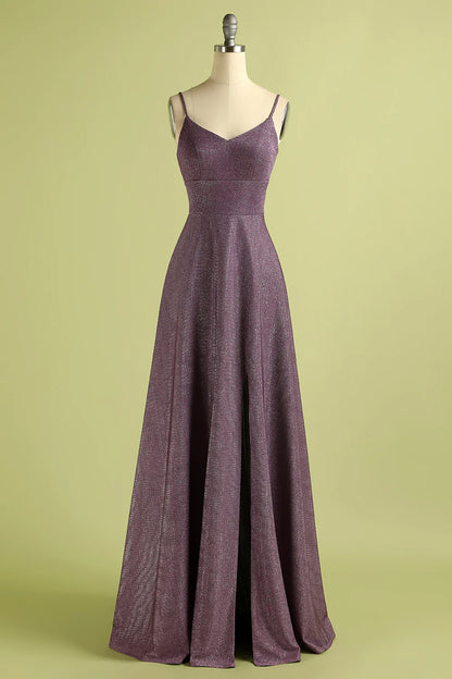 High end grape colored lace up long satin ball party cocktail dress