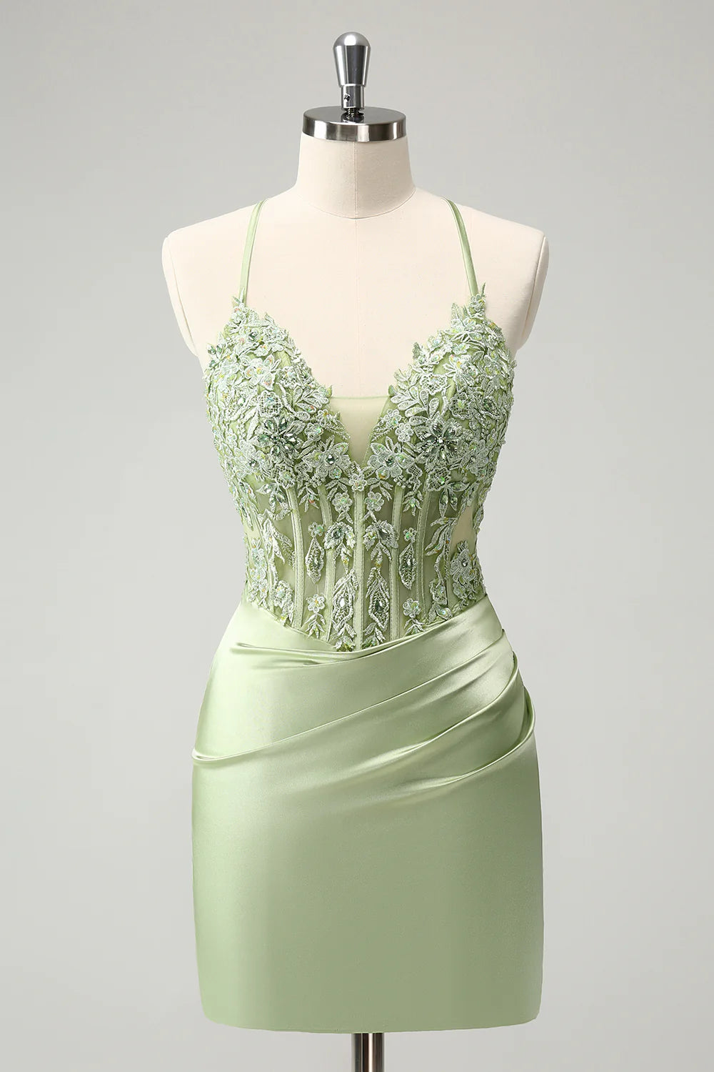 Green Sheath Criss Cross Back Corset Short Homecoming Dress