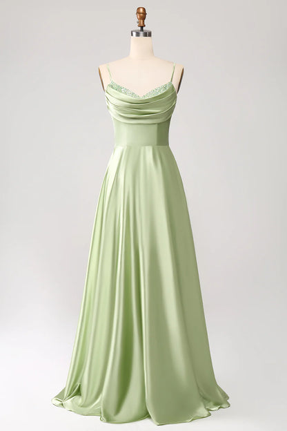 A-Line Cowl Neck Spaghetti Straps Maxi Dress With Sequins