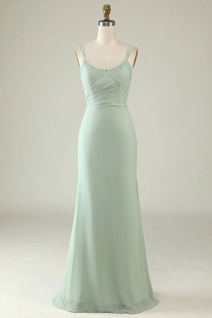 Mermaid Draped Spaghetti Straps Chiffon Bridesmaid Dress