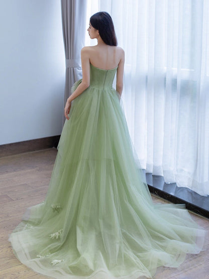 A-Line Tulle Green Long Prom Dress Green Long Formal Dress