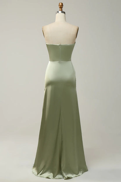 Sheath Convertible Strapless Satin Floor-Length Dress with Slit