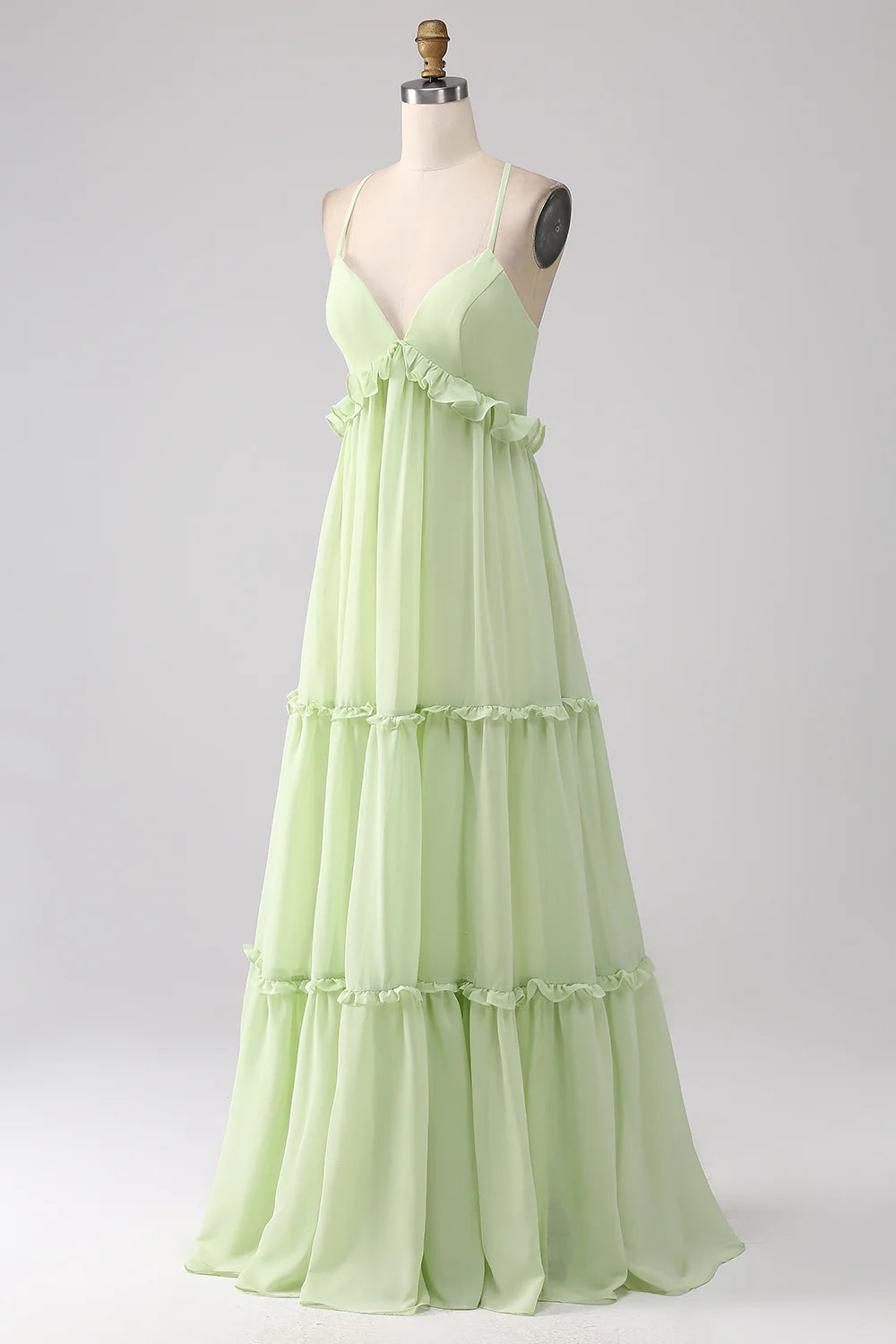 A-Line Spaghetti Straps Backless Long Bridesmaid Dress With Ruffles