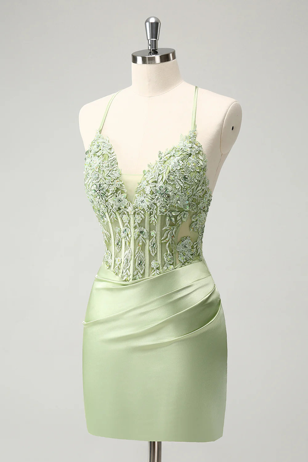 Green Sheath Criss Cross Back Corset Short Homecoming Dress