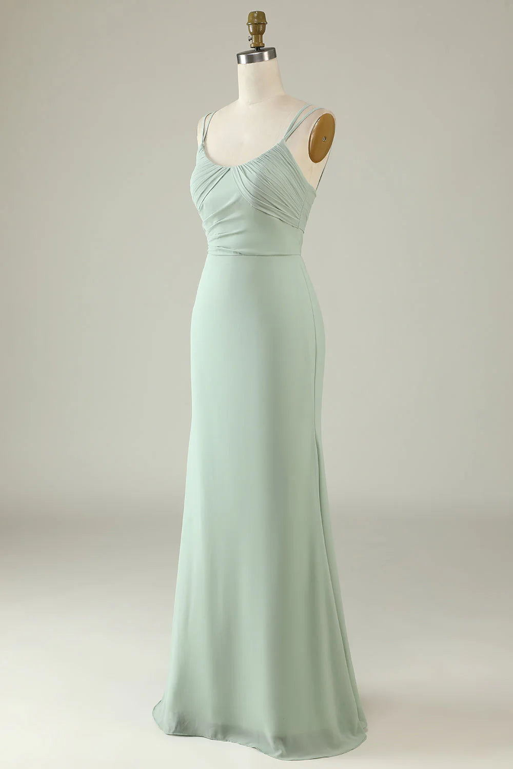 Mermaid Draped Spaghetti Straps Chiffon Bridesmaid Dress