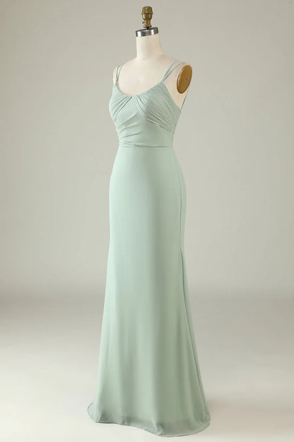 Mermaid Draped Spaghetti Straps Chiffon Bridesmaid Dress