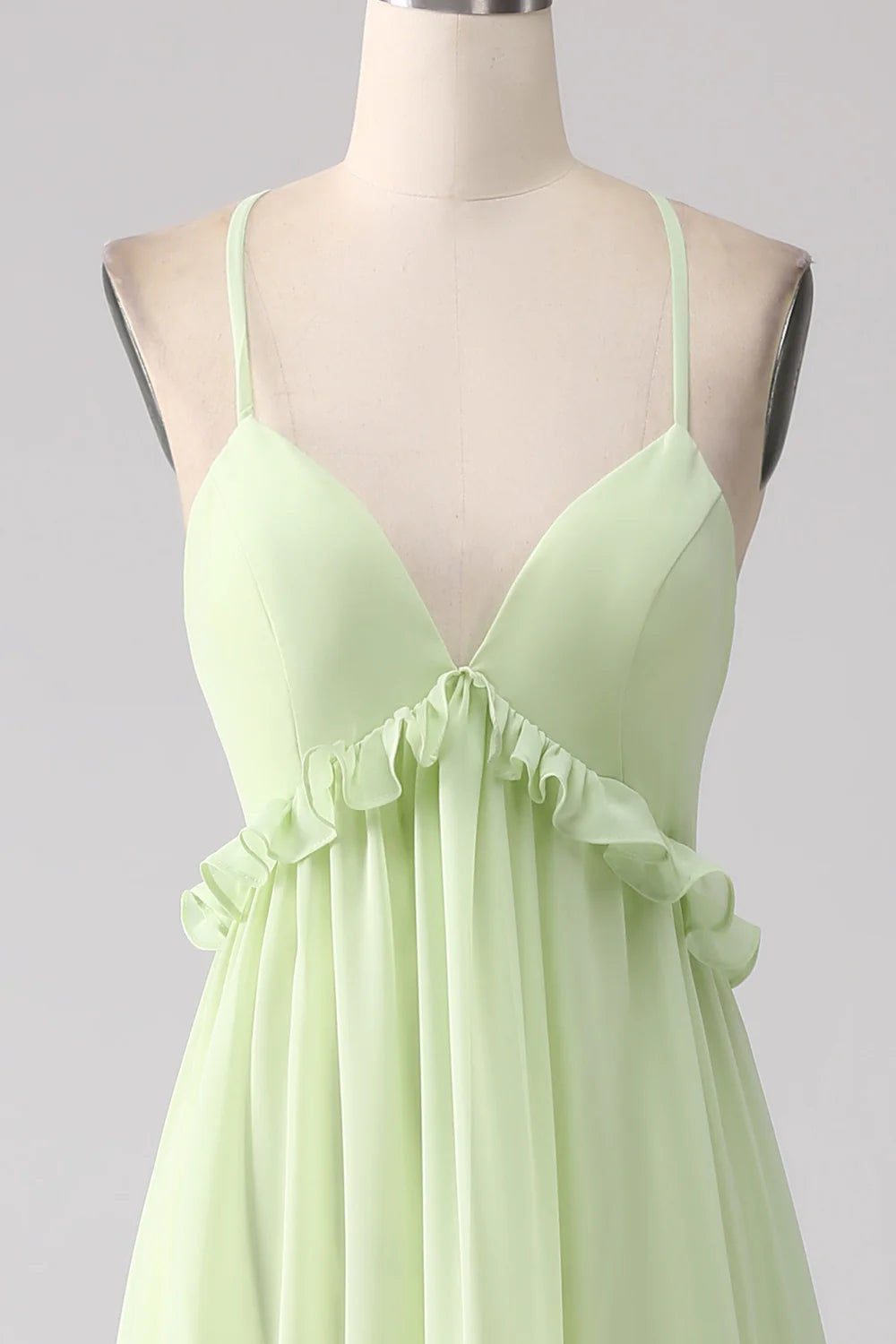 A-Line Spaghetti Straps Backless Long Bridesmaid Dress With Ruffles