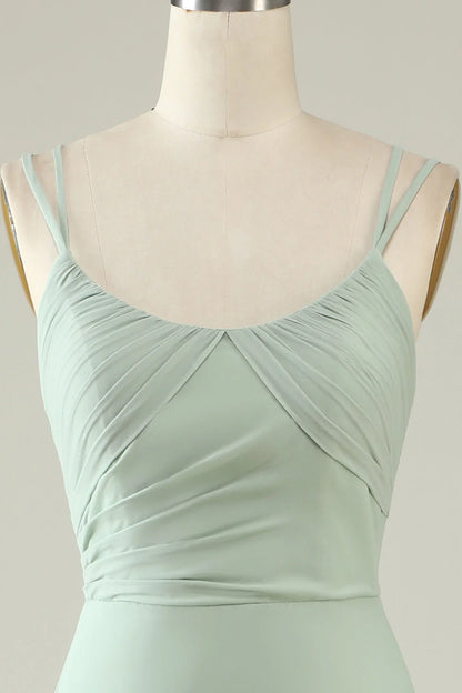 Mermaid Draped Spaghetti Straps Chiffon Bridesmaid Dress