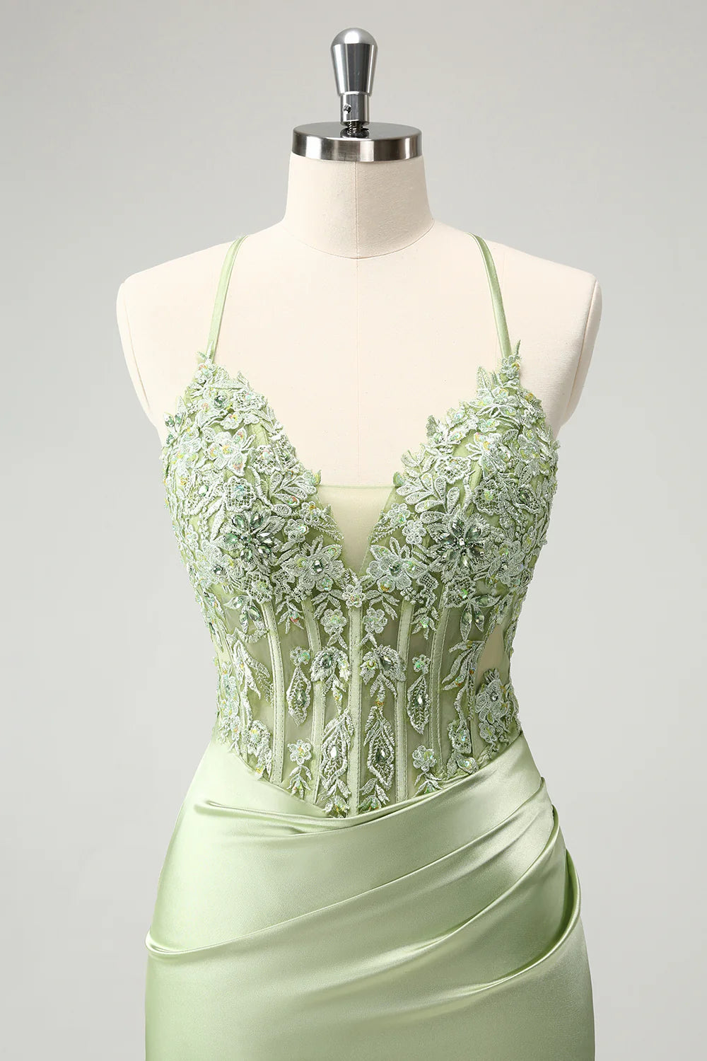 Green Sheath Criss Cross Back Corset Short Homecoming Dress