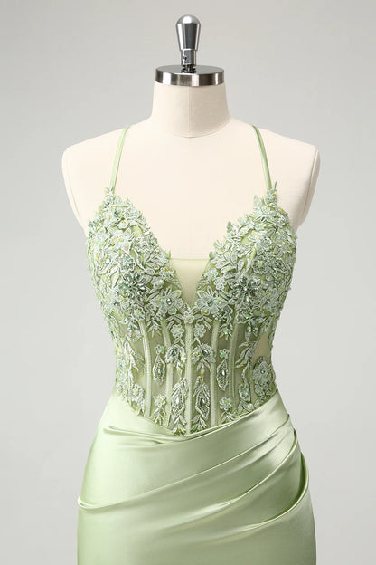 Green Sheath Criss Cross Back Corset Short Homecoming Dress