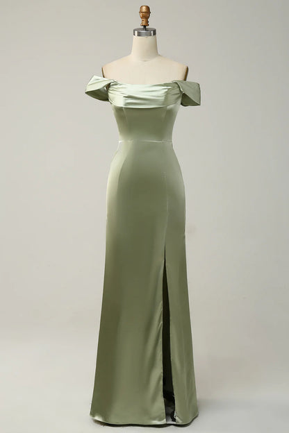 Sheath Convertible Strapless Satin Floor-Length Dress with Slit