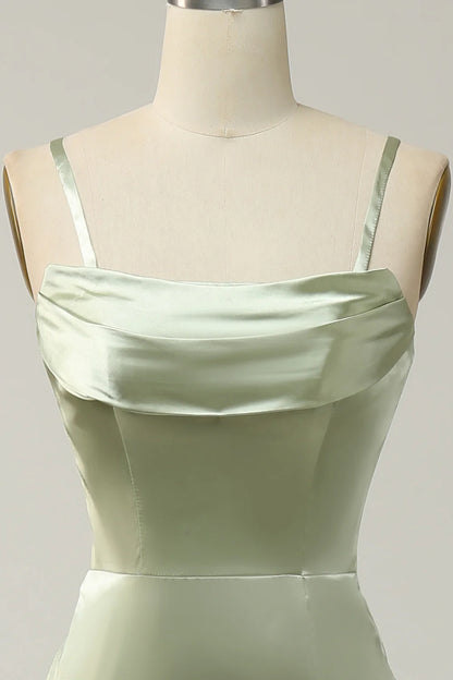 Sheath Convertible Strapless Satin Floor-Length Dress with Slit