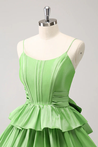 A Line Spaghetti Straps Corset Tiered Ruffle Homecoming Dress