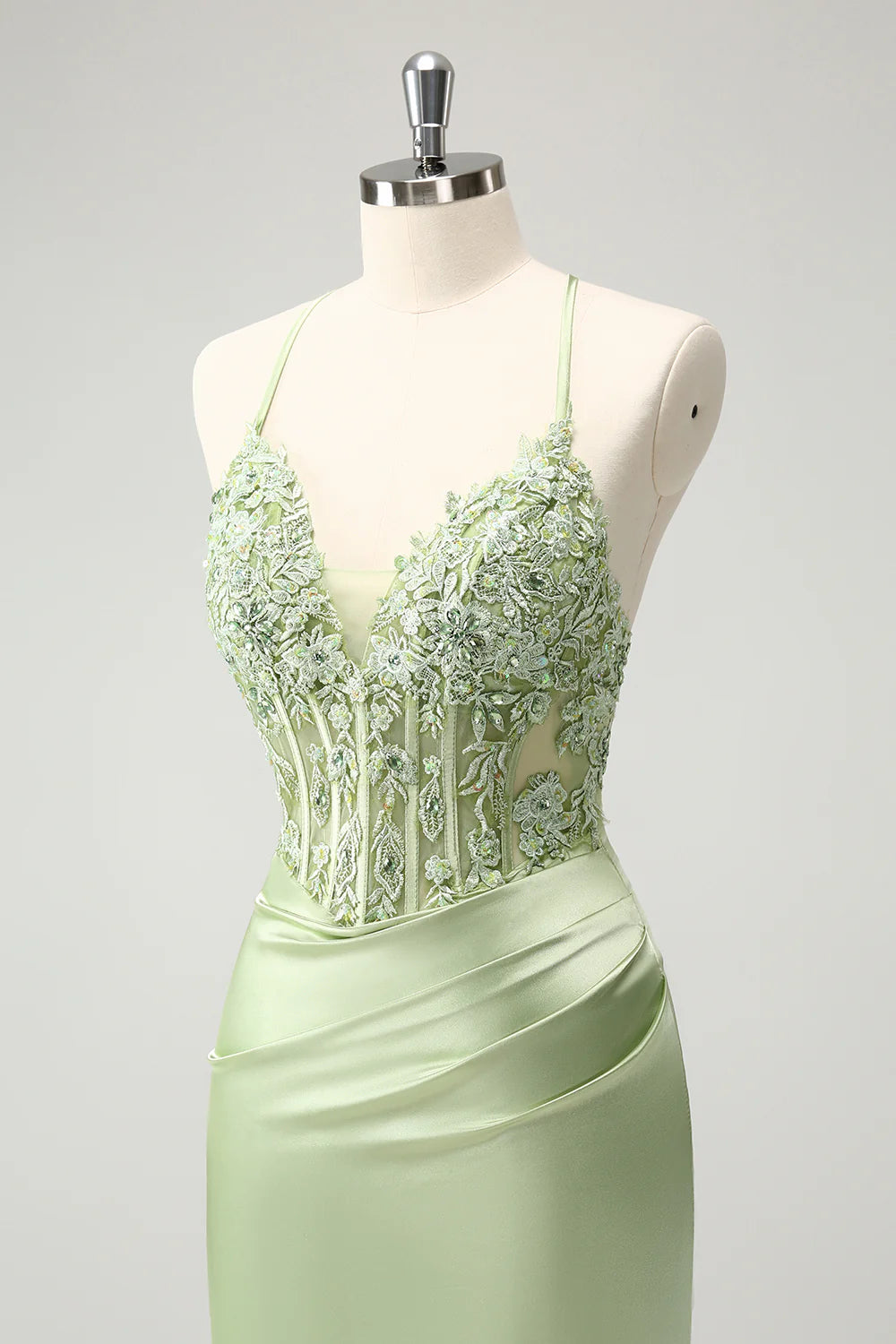 Green Sheath Criss Cross Back Corset Short Homecoming Dress