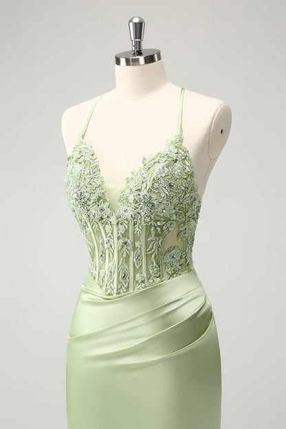 Green Sheath Criss Cross Back Corset Short Homecoming Dress