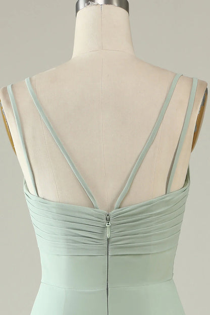 Mermaid Draped Spaghetti Straps Chiffon Bridesmaid Dress