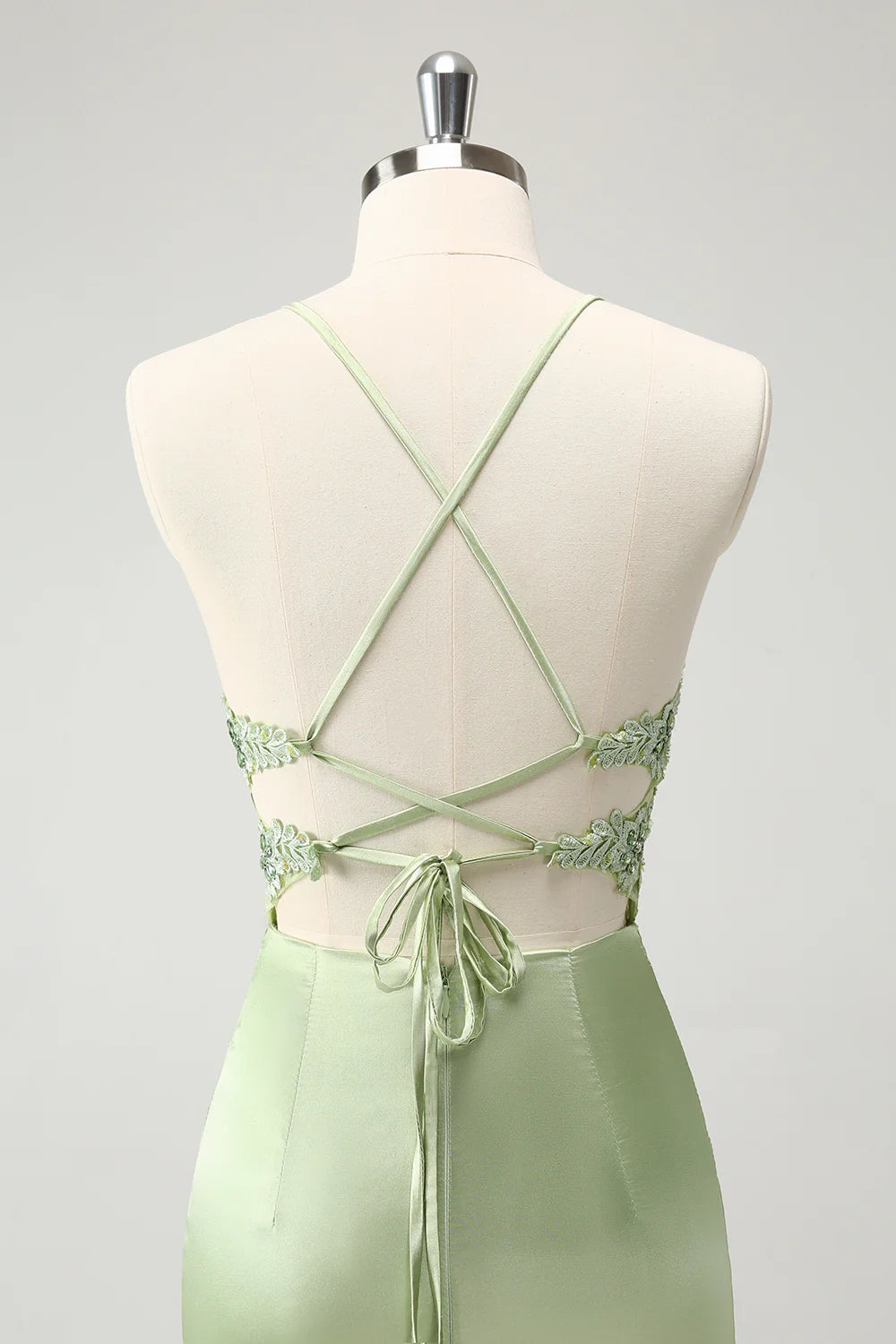 Green Sheath Criss Cross Back Corset Short Homecoming Dress