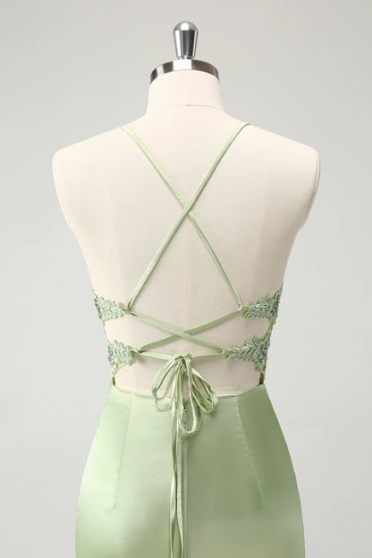 Green Sheath Criss Cross Back Corset Short Homecoming Dress