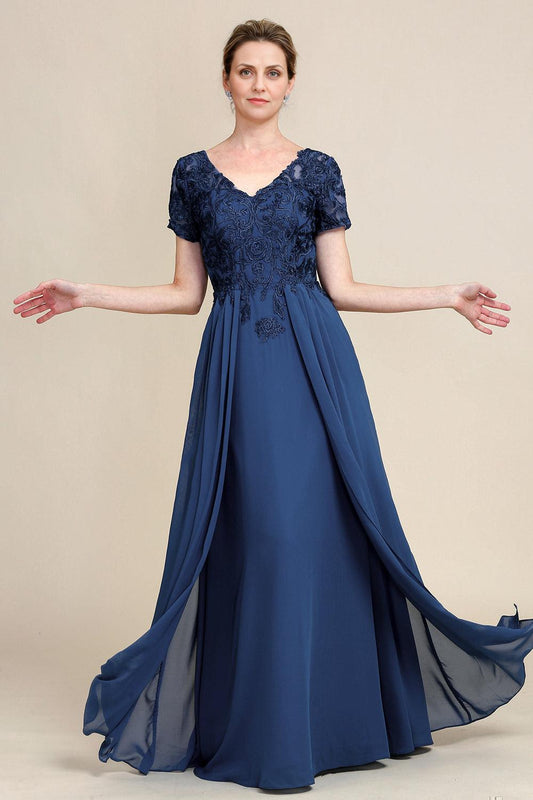 A Line V Neck Long Mother of Bride Dress with Appliques
