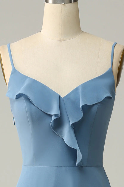A Line Spaghetti Straps Floor Length Bridesmaid Dress with Ruffles