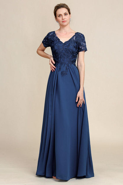 A Line V Neck Long Mother of Bride Dress with Appliques