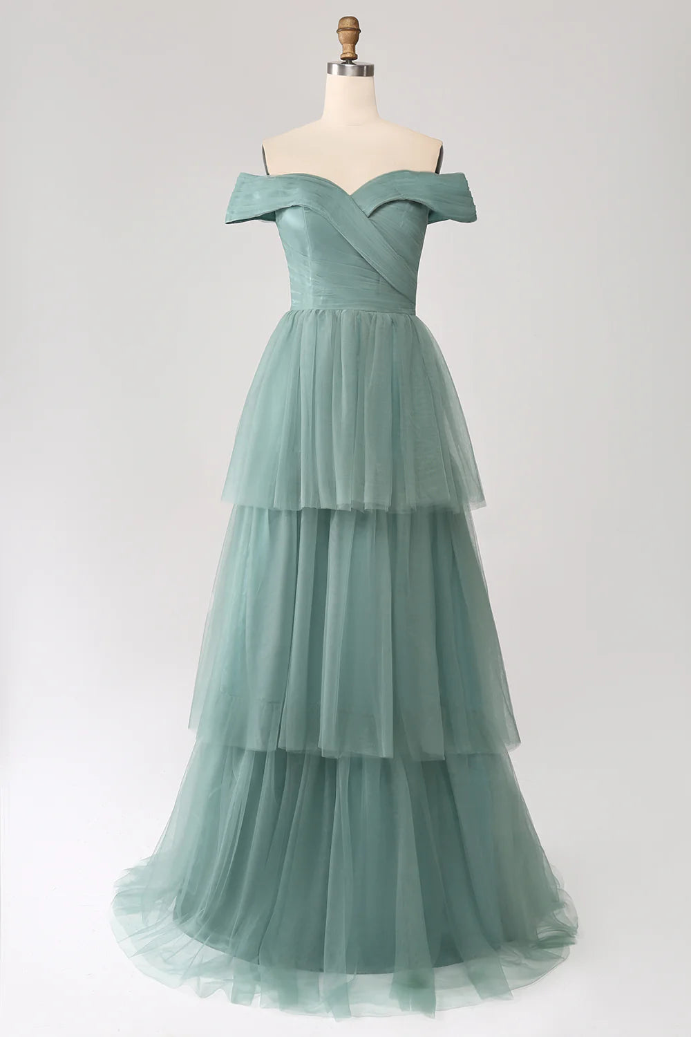 A-Line Off The Shoulder Pleated Tiered Maxi Dress