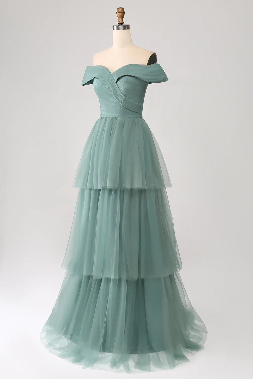 A-Line Off The Shoulder Pleated Tiered Maxi Dress