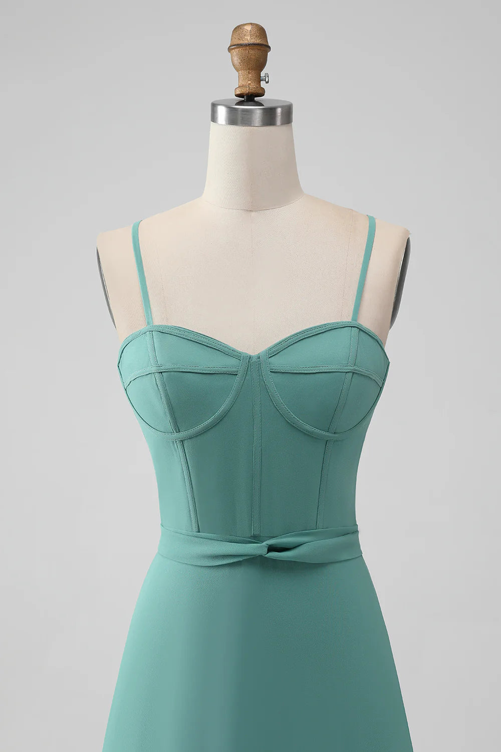 A-Line Spaghetti Straps Tiered Chiffon Long Bridesmaid Dress