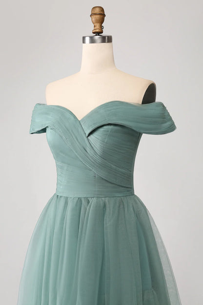 A-Line Off The Shoulder Pleated Tiered Maxi Dress