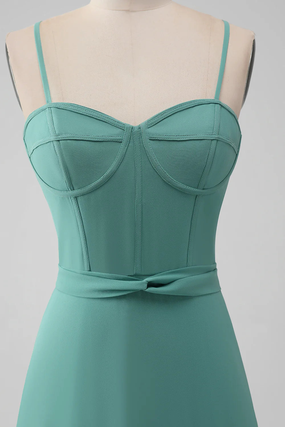 A-Line Spaghetti Straps Tiered Chiffon Long Bridesmaid Dress